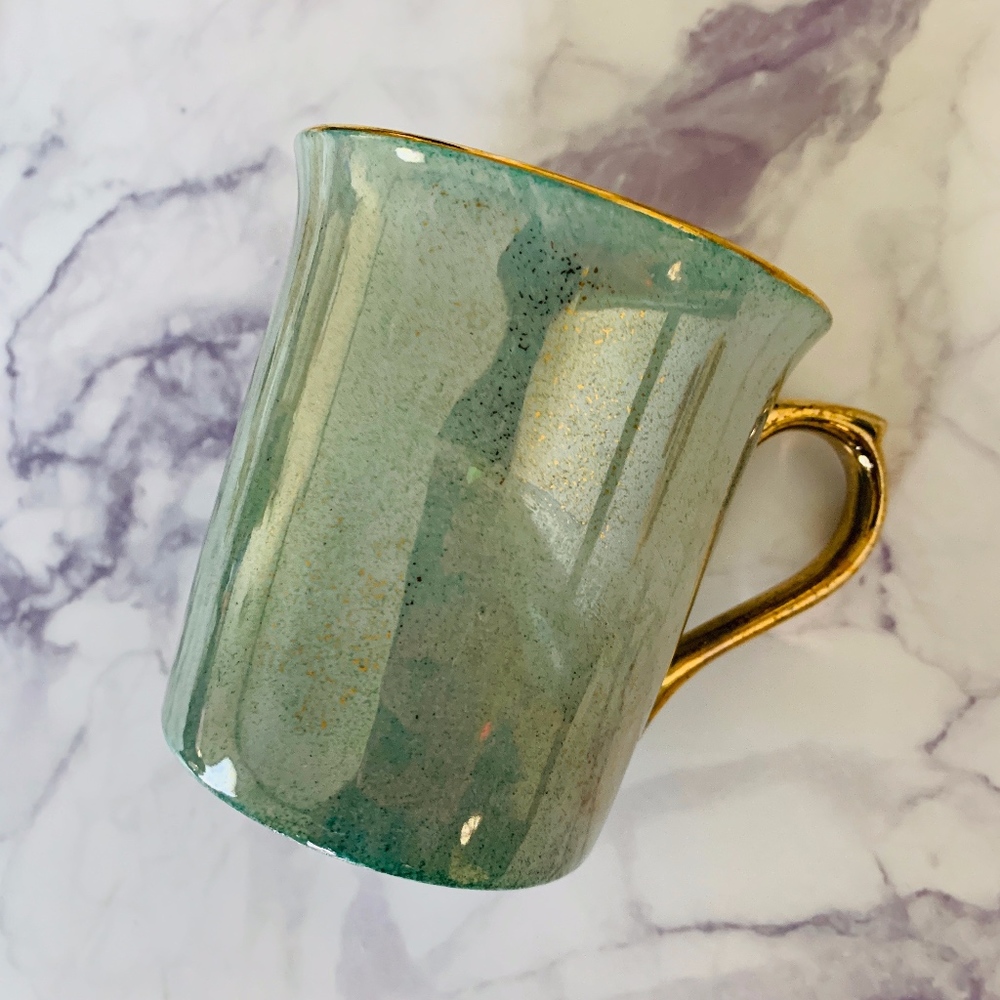 Vintage Pottery Barn Hiraki Green Gold Coffee Mug